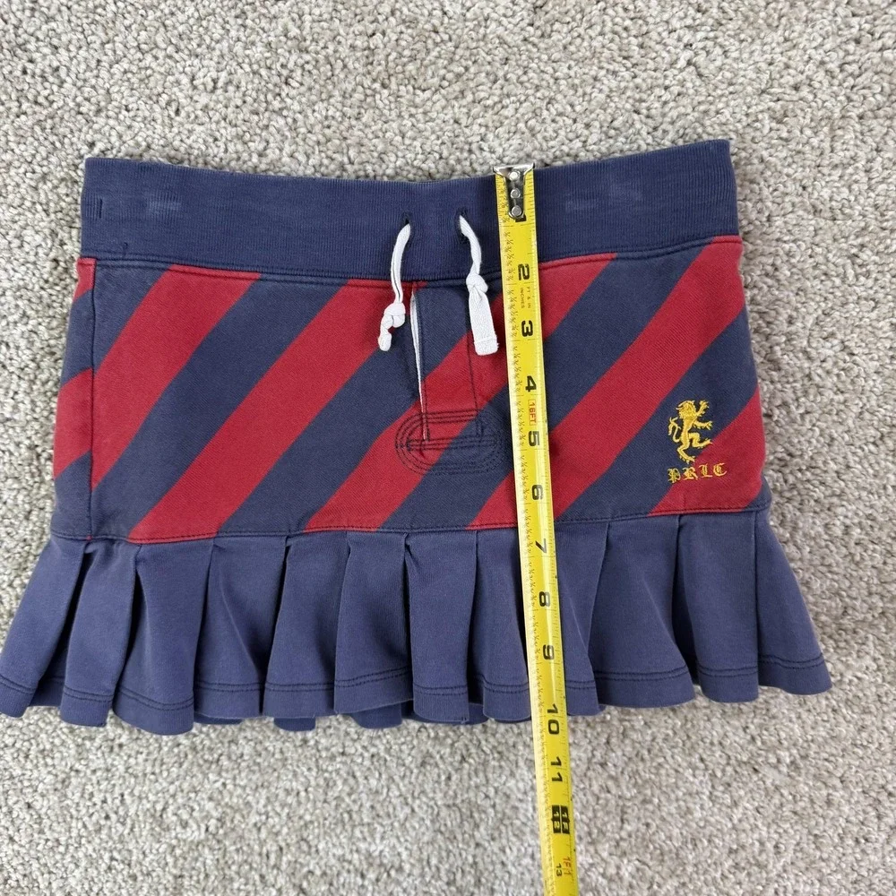Vintage Ralph Lauren Skirt Girls 7 Blue Striped Pleated Drawstring Knit Casual